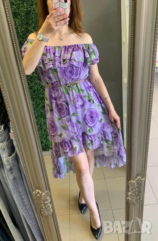 флорална шифонена рокля с асиметрична дължина , снимка 3 - Рокли - 50871647