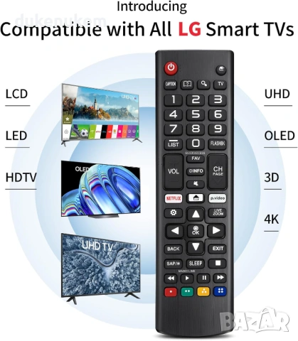 Универсално дистанционно за LG Smart TV, OLED, UHD, 4K и ThinQ телевизори, без настройка, снимка 2 - Дистанционни - 53336518