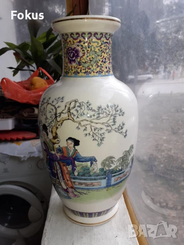 Страхотна голяма японска ваза - порцелан, маркировка, снимка 3 - Антикварни и старинни предмети - 50989519