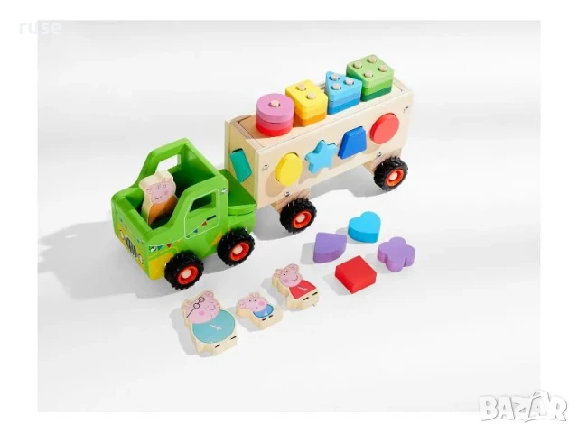 НОВИ! Дървен камион с форми Peppa Pig Прасето Пепа голям 35см, снимка 2 - Коли, камиони, мотори, писти - 50540866