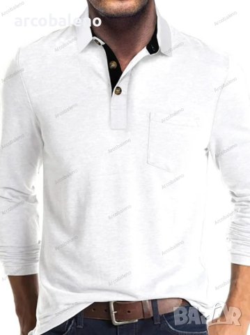Модна мъжка тениска с дълъг ръкав и ревер, 6цвята - 024, снимка 3 - Тениски - 43628815
