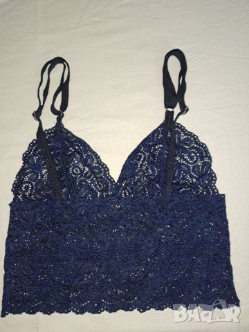 Дантелено бюстие без подплънки тъмносиньо, снимка 2 - Корсети, бюстиета, топове - 43365395
