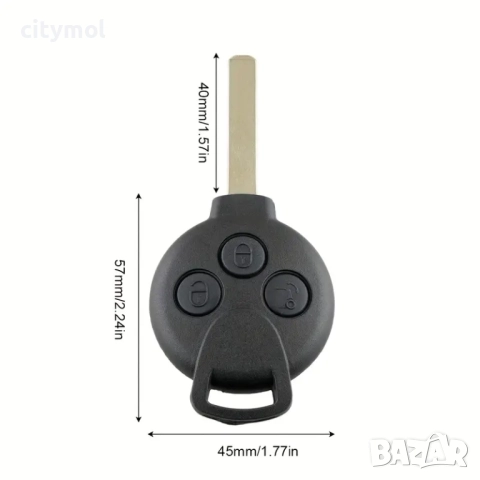 Кутийка за ключ с 3 бутона за Smart ForTwo / ForFour с острие HU, снимка 5 - Аксесоари и консумативи - 51488231