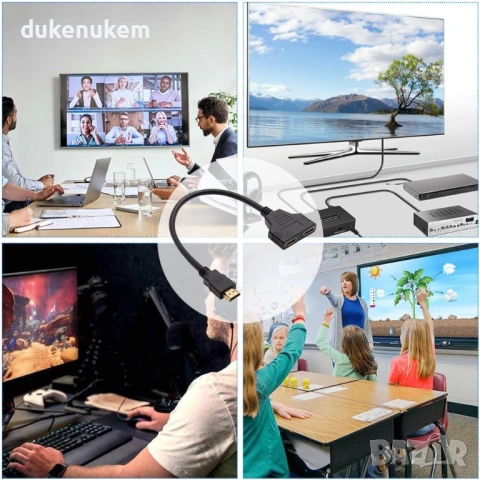 HDMI сплитер адаптер 1 към 2 1080P – HDMI мъжки към два HDMI женски изхода, снимка 3 - Кабели и адаптери - 53041556