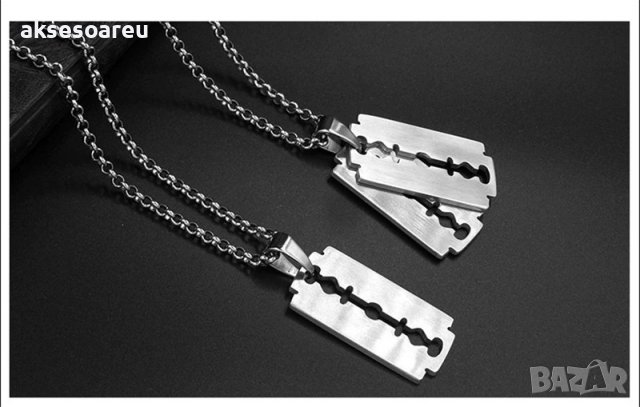 Колие бръснарско ножче  от неръждаема стомана бръснач медальон мъжки бижута стомана огърлици висулки, снимка 7 - Колиета, медальони, синджири - 38355826