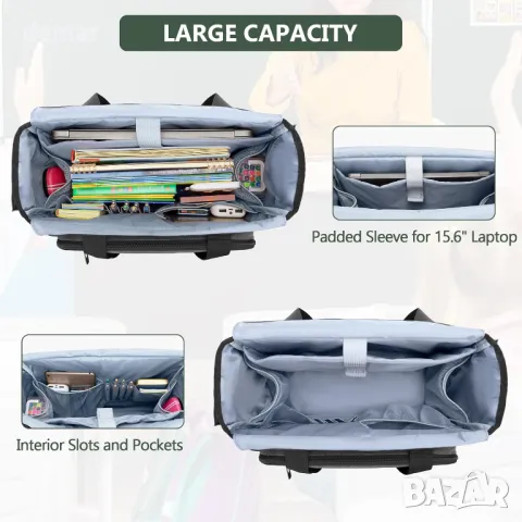 CURMIO Работна чанта за учител с джоб-органайзер за файлове тип акордеон, лаптоп, сива, снимка 3 - Чанти - 50284451