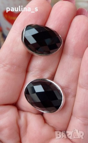 Масивни сребърни обеци с Черен шпинел с 3 маркировки проба 925 , снимка 2 - Обеци - 32905941