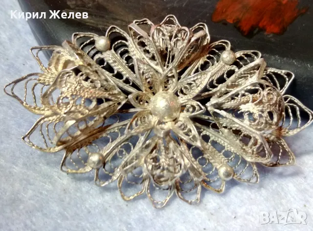СТАРИННА ФЛОРАЛНА ФИЛИГРАННА СРЕБЪРНА БРОШКА ВИСОКА ПРОБА СРЕБРО ФИНА РЪЧНА ИЗРАБОТКА 47939, снимка 10 - Антикварни и старинни предмети - 48473938