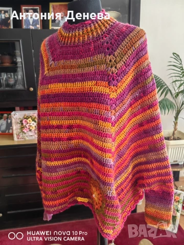 Пуловер пончо, ръчна изработка , снимка 3 - Пуловери - 53504412