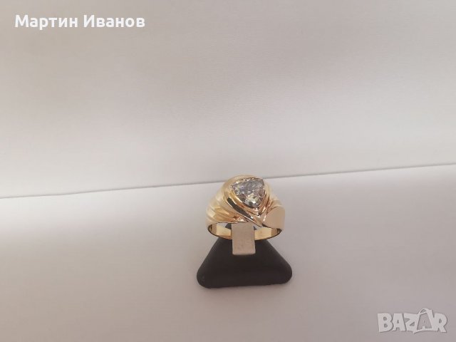 Златен мъжки пръстен с циркон 2, снимка 2 - Пръстени - 38537640