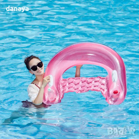 5820 Надуваемо кресло за плуване с дръжки и поставки за чаши, 147 см, снимка 7 - Водни спортове - 49476546