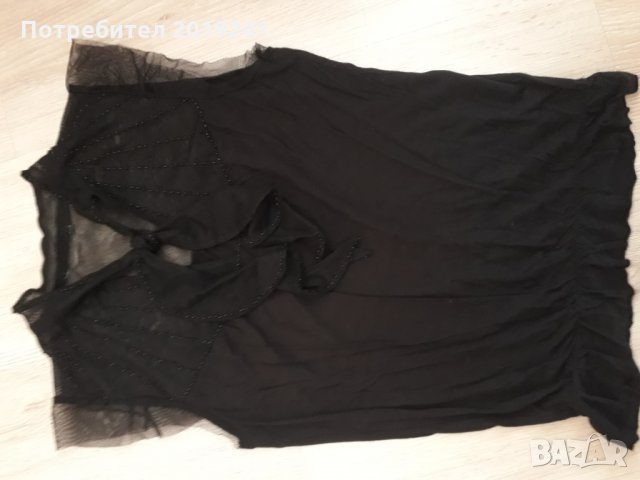 Черна блуза с дантела и перли , снимка 5 - Тениски - 28354365