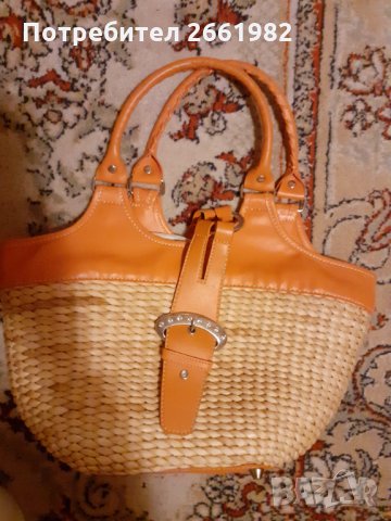 Сламена чанта с оранжеви елементи, снимка 1 - Чанти - 33226780