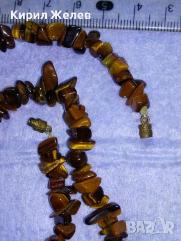 ПРЕКРАСНА СКЪПОЦЕННА ХЕНД-МЕЙД РЕТРО АРТ ОГЪРЛИЦА КАМЪЧЕТА ТИГРОВО ОКО с БРОНЗОВА ЗАКОПЧАЛКА 36916, снимка 7 - Колиета, медальони, синджири - 40684805