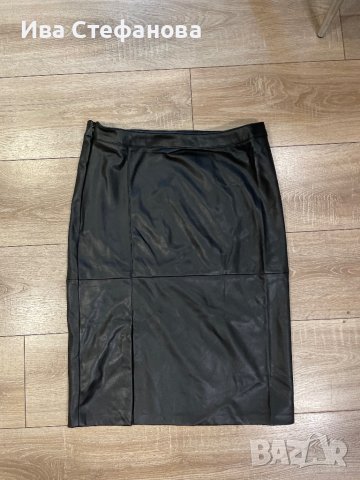 Нова елегантна кожена черна  пола под коляното миди midi дължина размер XL ХЛ, снимка 7 - Поли - 43296049