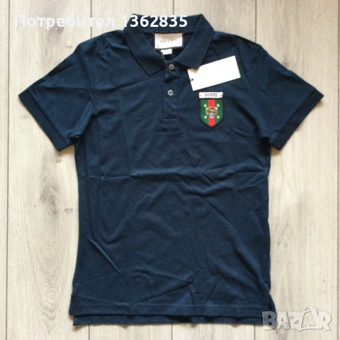 НОВА тъмно синя памучна поло тениска яка якичка GUCCI  Гучи размер XXL, снимка 2 - Тениски - 53450126