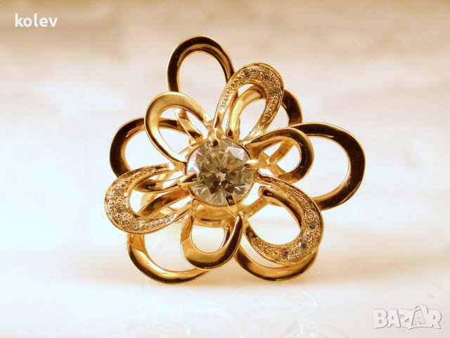 уникално красив златен пръстен ЦВЕТЕ - 8.15 грама, размер № 57-58, снимка 2 - Пръстени - 40207617