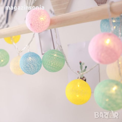 Гирлянд от 10 бр.светещи цветни топки за красива декорация/на батерии, снимка 2 - Декорация за дома - 43200092
