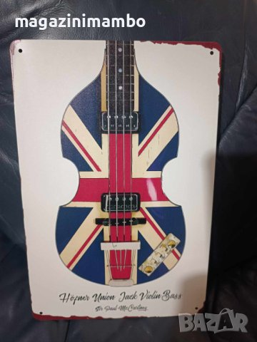 HOFNER Union Jack Violin Bass-Sir Paul McCartney-метална табела(плакет), снимка 3 - Китари - 43929282