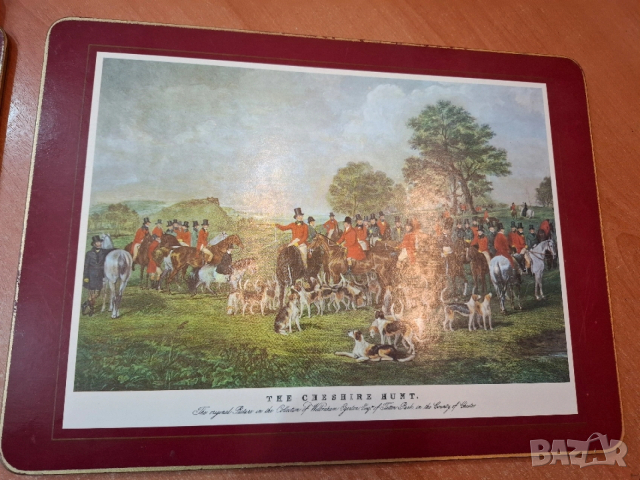 Винтидж корк подложки с антични ловни картини, снимка 6 - Антикварни и старинни предмети - 53202086