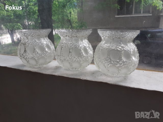 Стари стъкла за абажур полилей плафон лампа 3 бр., снимка 2 - Антикварни и старинни предмети - 40550046