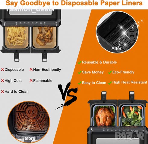 Нови 2 броя силиконова кошница тава за въздушен фритюрник Air Fryer, снимка 6 - Други - 39866210