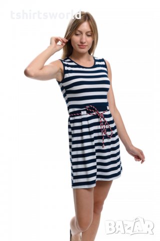 Нова дамска моряшка вталена рокля с ефектен гръб, на райе, с коланче, снимка 5 - Рокли - 28375442