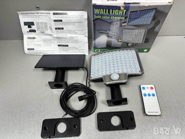 Външна соларна стенна лампа със сензор за движение и дистанционно управление (модел LF-2501B)