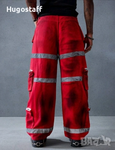 Нови baggy Casual Loose Fit Jeans дънки панталони карго  тъмно червени пожарникари размер 34, снимка 7 - Дънки - 52512547