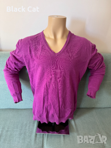 "Jake*s" / "Джейкс" – марков лилав мъжки пуловер, V-Neck, блуза с дълъг ръкав, топ, снимка 5 - Пуловери - 44883428