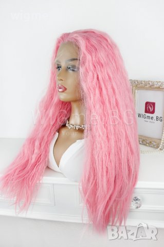 Дълга къдрава розова лейс фронт перука Уенди, снимка 5 - Аксесоари за коса - 38293643