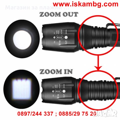 Фенер CREE 5W 2000X LED с 4800mAh батерии и зарядно устройство, снимка 10 - Други стоки за дома - 28463865