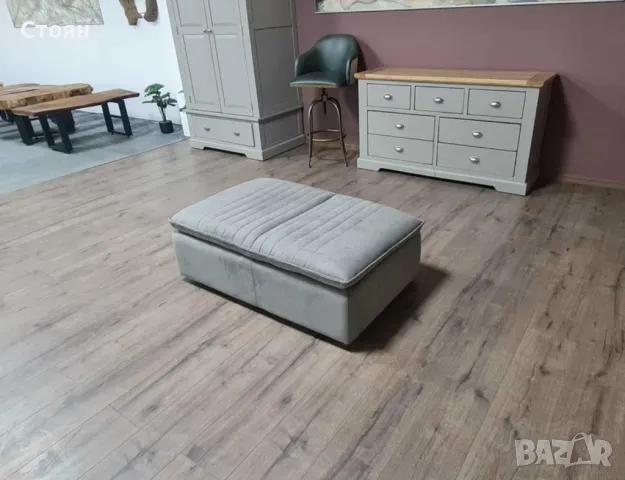Голяма сива табуретка от плат с функция ракла, снимка 7 - Дивани и мека мебел - 47710069