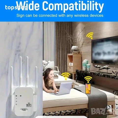 НОВ WiFi екстендер разширител двулентов 1200mbps, 100 квадратни метра обхват, 4 антени, снимка 5 - Мрежови адаптери - 50525181