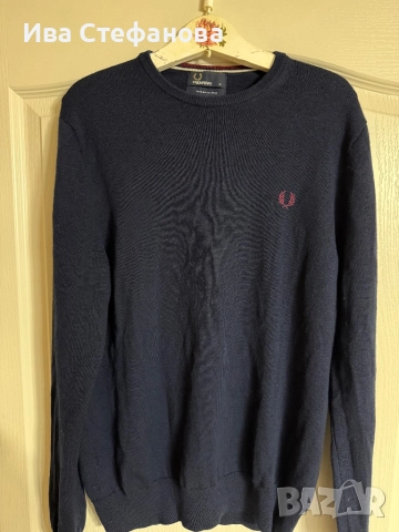Мъжки нов елегантен пуловер с кръгло деколте Fred Perry от мериносова вълна, размер M , снимка 11 - Пуловери - 52540361