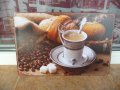 Метална табела кафе бучки захар кроасан кексче мъфин среща порцелан, снимка 1