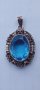 Стара сребърна брошка със син топаз, снимка 2