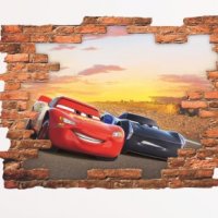 3D ефект тухли 2 коли колите маккуин макуин cars стикер постер за стена лепенка самозалепващ, снимка 1 - Други - 27934779