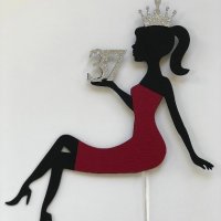 Лейди Силует Дама Момиче с корона  години картонен топер на клечки украса декорация за торта Парти, снимка 2 - Други - 37349241