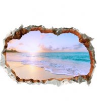 3d Гледка през дупка в стена на плаж море пясък самозалепващ стикер лепенка, снимка 2 - Други - 27508246