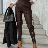 Дамски модни панталони от PU кожа, 5цвята, снимка 14 - Панталони - 43750603