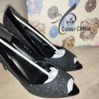 Дамски бляскави черни токчета, снимка 5 - Дамски обувки на ток - 43690597
