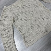 Бяла плетена блуза на дупки със сърчица, снимка 1 - Блузи с дълъг ръкав и пуловери - 43901161