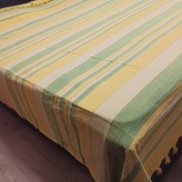 Памучен чаршаф ръчно тъкан - жълто и зелено, снимка 1 - Покривки за легло - 38257847