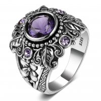 Сребърен пръстен с лилав аметист, снимка 2 - Пръстени - 34818740