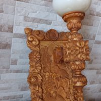Стара дърворезба с лампа - ловни мотиви - 62/28см , снимка 8 - Антикварни и старинни предмети - 43711187