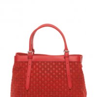 Червена велурена чанта с плетен дизайн, снимка 1 - Чанти - 32872632