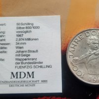 Възпоменателна сребърна монета 50 Schilling Blue Danube Waltz, със сертификат, снимка 3 - Нумизматика и бонистика - 43395145