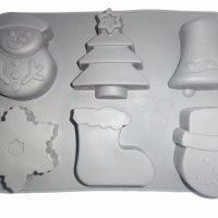 6 Големи Коледни фигурки елха ботуш дълбок силиконов молд форма фондан гипс сапун шоколад декор, снимка 1 - Форми - 40154647