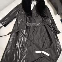 Нов кожен шлифер Bershka с ревери от изкуствен косъм, снимка 3 - Палта, манта - 44868645